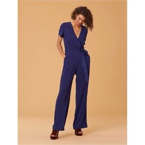 Diane Von Furstenburg Purdy Wrap Jumpsuit Size 6 Vibrant Purple Cap Sleeve Vneck